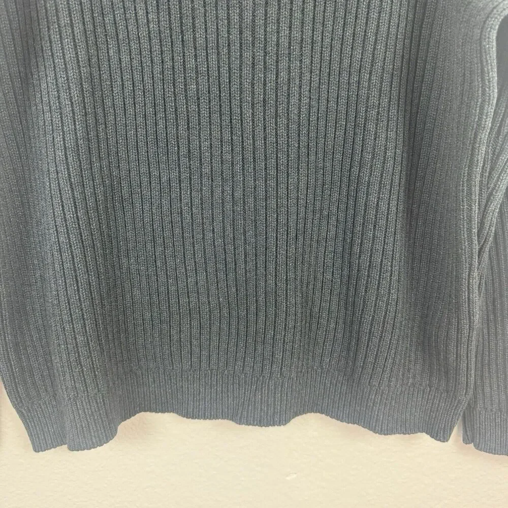 Eddie Bauer Rib Knit Cotton Pullover V-Neck Long Sleeve Sweater Charcoal Gray XL
